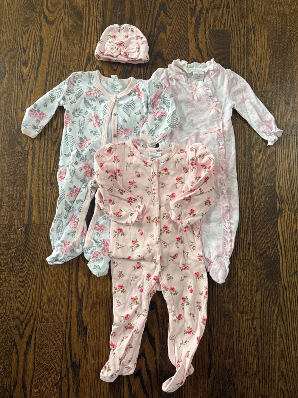 Laura Ashley Pink Floral Baby One-Piece Footie Set